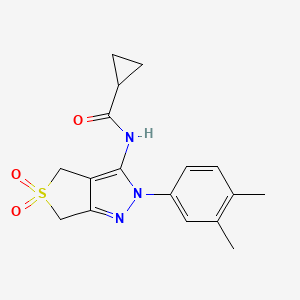 molecular formula C17H19N3O3S B2522119 N-(2-(3,4-dimethylphenyl)-5,5-dioxido-4,6-dihydro-2H-thieno[3,4-c]pyrazol-3-yl)cyclopropanecarboxamide CAS No. 681267-20-9