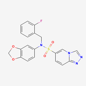 molecular formula C20H15FN4O4S B2522155 N-(2H-1,3-Benzodioxol-5-YL)-N-[(2-fluorophenyl)methyl]-[1,2,4]triazolo[4,3-A]pyridine-6-sulfonamide CAS No. 1251607-96-1