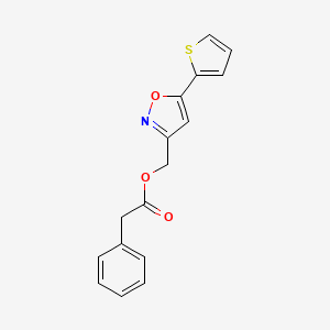 B2522202 (5-(Thiophen-2-yl)isoxazol-3-yl)methyl 2-phenylacetate CAS No. 953179-01-6