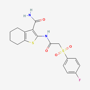 molecular formula C17H17FN2O4S2 B2522218 2-(2-((4-Fluorophenyl)sulfonyl)acetamido)-4,5,6,7-tetrahydrobenzo[b]thiophene-3-carboxamide CAS No. 895473-48-0