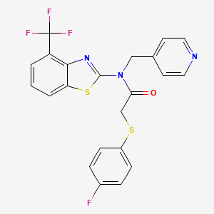 molecular formula C22H15F4N3OS2 B2522221 2-((4-fluorophenyl)thio)-N-(pyridin-4-ylmethyl)-N-(4-(trifluoromethyl)benzo[d]thiazol-2-yl)acetamide CAS No. 1421517-49-8