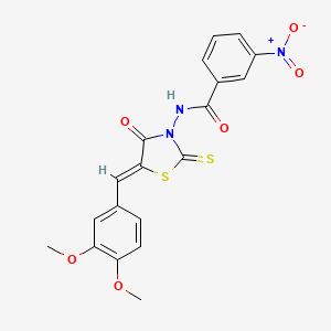 molecular formula C19H15N3O6S2 B2522222 N-[(5Z)-5-[(3,4-dimethoxyphenyl)methylidene]-4-oxo-2-sulfanylidene-1,3-thiazolidin-3-yl]-3-nitrobenzamide CAS No. 300378-53-4
