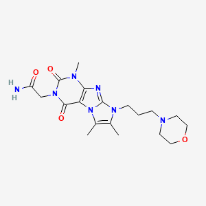 molecular formula C19H27N7O4 B2522239 2-(1,6,7-trimethyl-8-(3-morpholinopropyl)-2,4-dioxo-1H-imidazo[2,1-f]purin-3(2H,4H,8H)-yl)acetamide CAS No. 938882-43-0