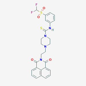 molecular formula C26H24F2N4O4S2 B2522286 N-(3-difluoromethanesulfonylphenyl)-4-(2-{2,4-dioxo-3-azatricyclo[7.3.1.0^{5,13}]trideca-1(12),5,7,9(13),10-pentaen-3-yl}ethyl)piperazine-1-carbothioamide CAS No. 690249-51-5