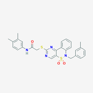 molecular formula C28H26N4O3S2 B2522311 N-(3,4-dimethylphenyl)-2-((6-(3-methylbenzyl)-5,5-dioxido-6H-benzo[c]pyrimido[4,5-e][1,2]thiazin-2-yl)thio)acetamide CAS No. 895099-82-8