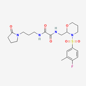 molecular formula C21H29FN4O6S B2522331 N'-{[3-(4-fluoro-3-methylbenzenesulfonyl)-1,3-oxazinan-2-yl]methyl}-N-[3-(2-oxopyrrolidin-1-yl)propyl]ethanediamide CAS No. 872722-60-6