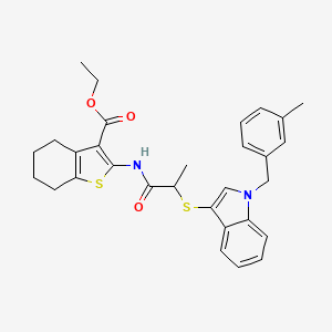 molecular formula C30H32N2O3S2 B2522413 ethyl 2-[2-({1-[(3-methylphenyl)methyl]-1H-indol-3-yl}sulfanyl)propanamido]-4,5,6,7-tetrahydro-1-benzothiophene-3-carboxylate CAS No. 681276-18-6
