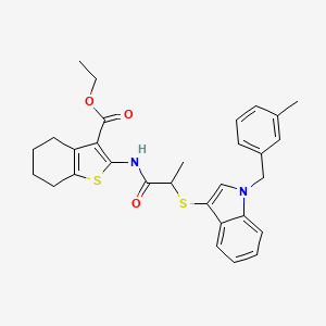B2522413 Ethyl 2-[2-[1-[(3-methylphenyl)methyl]indol-3-yl]sulfanylpropanoylamino]-4,5,6,7-tetrahydro-1-benzothiophene-3-carboxylate CAS No. 681276-18-6
