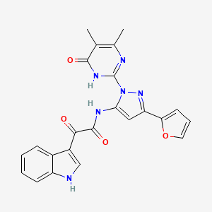 molecular formula C23H18N6O4 B2522468 N-(1-(4,5-dimethyl-6-oxo-1,6-dihydropyrimidin-2-yl)-3-(furan-2-yl)-1H-pyrazol-5-yl)-2-(1H-indol-3-yl)-2-oxoacetamide CAS No. 1171998-65-4