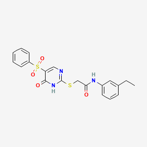 molecular formula C20H19N3O4S2 B2522484 2-{[5-(benzenesulfonyl)-6-oxo-1,6-dihydropyrimidin-2-yl]sulfanyl}-N-(3-ethylphenyl)acetamide CAS No. 866809-03-2
