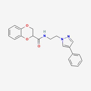molecular formula C20H19N3O3 B2522641 N-(2-(4-phenyl-1H-pyrazol-1-yl)ethyl)-2,3-dihydrobenzo[b][1,4]dioxine-2-carboxamide CAS No. 2034417-61-1