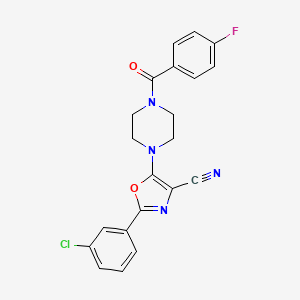 molecular formula C21H16ClFN4O2 B2522710 2-(3-Chlorophenyl)-5-(4-(4-fluorobenzoyl)piperazin-1-yl)oxazole-4-carbonitrile CAS No. 903866-75-1
