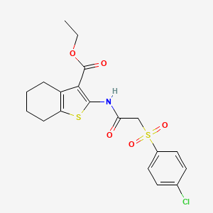 molecular formula C19H20ClNO5S2 B2522779 ethyl 2-[2-(4-chlorobenzenesulfonyl)acetamido]-4,5,6,7-tetrahydro-1-benzothiophene-3-carboxylate CAS No. 895462-11-0
