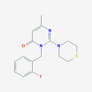 molecular formula C16H18FN3OS B2522799 3-[(2-fluorophenyl)methyl]-6-methyl-2-(thiomorpholin-4-yl)-3,4-dihydropyrimidin-4-one CAS No. 1340838-80-3