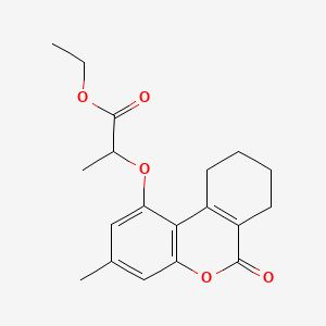 molecular formula C19H22O5 B2522807 ethyl 2-({3-methyl-6-oxo-6H,7H,8H,9H,10H-cyclohexa[c]chromen-1-yl}oxy)propanoate CAS No. 307550-55-6