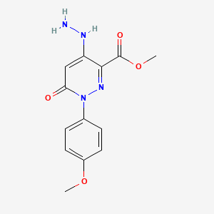 molecular formula C13H14N4O4 B2522866 Methyl 4-hydrazino-1-(4-methoxyphenyl)-6-oxo-1,6-dihydro-3-pyridazinecarboxylate CAS No. 338405-58-6