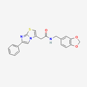 molecular formula C21H17N3O3S B2522957 N-[(2H-1,3-benzodioxol-5-yl)methyl]-2-{6-phenylimidazo[2,1-b][1,3]thiazol-3-yl}acetamide CAS No. 897459-08-4