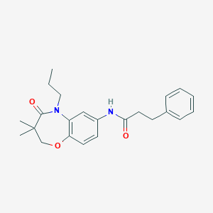 molecular formula C23H28N2O3 B2522987 N-(3,3-dimethyl-4-oxo-5-propyl-2,3,4,5-tetrahydro-1,5-benzoxazepin-7-yl)-3-phenylpropanamide CAS No. 921521-80-4