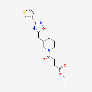 molecular formula C18H23N3O4S B2523010 Ethyl 4-oxo-4-(3-((3-(thiophen-3-yl)-1,2,4-oxadiazol-5-yl)methyl)piperidin-1-yl)butanoate CAS No. 1795303-24-0