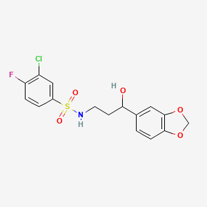 molecular formula C16H15ClFNO5S B2523047 N-(3-(benzo[d][1,3]dioxol-5-yl)-3-hydroxypropyl)-3-chloro-4-fluorobenzenesulfonamide CAS No. 1421443-16-4