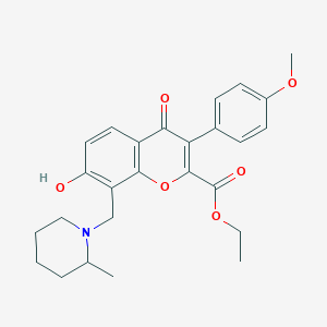 molecular formula C26H29NO6 B2523049 ethyl 7-hydroxy-3-(4-methoxyphenyl)-8-((2-methylpiperidin-1-yl)methyl)-4-oxo-4H-chromene-2-carboxylate CAS No. 610760-18-4