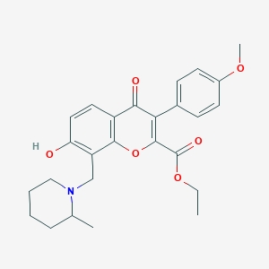 B2523049 ethyl 7-hydroxy-3-(4-methoxyphenyl)-8-[(2-methylpiperidin-1-yl)methyl]-4-oxo-4H-chromene-2-carboxylate CAS No. 610760-18-4