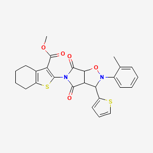 molecular formula C26H24N2O5S2 B2523051 methyl 2-[2-(2-methylphenyl)-4,6-dioxo-3-(thiophen-2-yl)-hexahydro-2H-pyrrolo[3,4-d][1,2]oxazol-5-yl]-4,5,6,7-tetrahydro-1-benzothiophene-3-carboxylate CAS No. 1005093-97-9