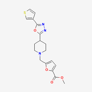 molecular formula C18H19N3O4S B2523062 Methyl 5-((4-(5-(thiophen-3-yl)-1,3,4-oxadiazol-2-yl)piperidin-1-yl)methyl)furan-2-carboxylate CAS No. 1448134-74-4