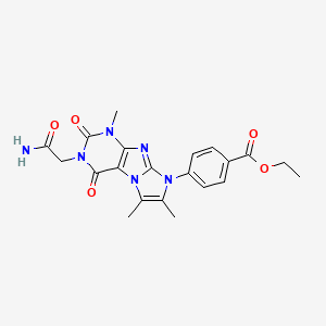 molecular formula C21H22N6O5 B2523163 ethyl 4-[3-(carbamoylmethyl)-1,6,7-trimethyl-2,4-dioxo-1H,2H,3H,4H,8H-imidazo[1,2-g]purin-8-yl]benzoate CAS No. 896304-27-1
