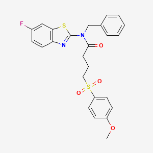 molecular formula C25H23FN2O4S2 B2523180 N-benzyl-N-(6-fluoro-1,3-benzothiazol-2-yl)-4-(4-methoxybenzenesulfonyl)butanamide CAS No. 941900-80-7