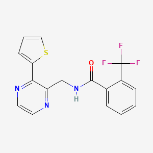 molecular formula C17H12F3N3OS B2523428 N-((3-(thiophen-2-yl)pyrazin-2-yl)methyl)-2-(trifluoromethyl)benzamide CAS No. 2034425-04-0