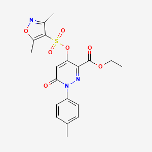 molecular formula C19H19N3O7S B2523444 Ethyl 4-(((3,5-dimethylisoxazol-4-yl)sulfonyl)oxy)-6-oxo-1-(p-tolyl)-1,6-dihydropyridazine-3-carboxylate CAS No. 899728-90-6