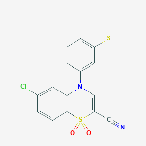 molecular formula C16H11ClN2O2S2 B2523448 6-chloro-4-(3-(methylthio)phenyl)-4H-benzo[b][1,4]thiazine-2-carbonitrile 1,1-dioxide CAS No. 1226429-76-0