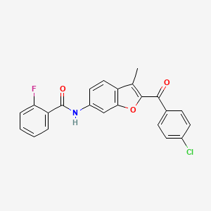 molecular formula C23H15ClFNO3 B2523463 N-[2-(4-chlorobenzoyl)-3-methyl-1-benzofuran-6-yl]-2-fluorobenzamide CAS No. 923244-09-1