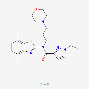 molecular formula C22H30ClN5O2S B2523475 N-(4,7-dimethyl-1,3-benzothiazol-2-yl)-1-ethyl-N-[3-(morpholin-4-yl)propyl]-1H-pyrazole-3-carboxamide hydrochloride CAS No. 1190023-23-4