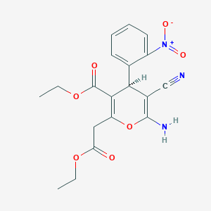 molecular formula C19H19N3O7 B2523487 ethyl (4S)-6-amino-5-cyano-2-(2-ethoxy-2-oxoethyl)-4-(2-nitrophenyl)-4H-pyran-3-carboxylate CAS No. 294635-06-6