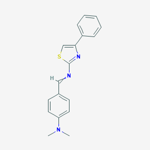 molecular formula C18H17N3S B025236 N,N-dimethyl-4-[(4-phenyl-1,3-thiazol-2-yl)iminomethyl]aniline CAS No. 19959-14-9