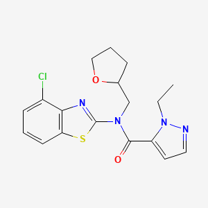 molecular formula C18H19ClN4O2S B2523640 N-(4-chloro-1,3-benzothiazol-2-yl)-1-ethyl-N-[(oxolan-2-yl)methyl]-1H-pyrazole-5-carboxamide CAS No. 1170614-73-9