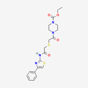 molecular formula C20H24N4O4S2 B2523770 ethyl 4-[2-({[(4-phenyl-1,3-thiazol-2-yl)carbamoyl]methyl}sulfanyl)acetyl]piperazine-1-carboxylate CAS No. 681222-21-9
