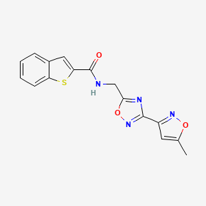 molecular formula C16H12N4O3S B2523795 N-((3-(5-methylisoxazol-3-yl)-1,2,4-oxadiazol-5-yl)methyl)benzo[b]thiophene-2-carboxamide CAS No. 2034453-03-5
