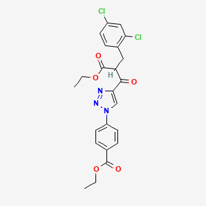 molecular formula C23H21Cl2N3O5 B2523908 ethyl 4-{4-[2-(2,4-dichlorobenzyl)-3-ethoxy-3-oxopropanoyl]-1H-1,2,3-triazol-1-yl}benzenecarboxylate CAS No. 478248-77-0