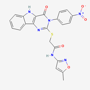 molecular formula C22H16N6O5S B2523931 N-(5-methyl-1,2-oxazol-3-yl)-2-{[3-(4-nitrophenyl)-4-oxo-3H,4H,5H-pyrimido[5,4-b]indol-2-yl]sulfanyl}acetamide CAS No. 536717-01-8