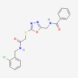 molecular formula C19H17ClN4O3S B2523974 N-((5-((2-((2-chlorobenzyl)amino)-2-oxoethyl)thio)-1,3,4-oxadiazol-2-yl)methyl)benzamide CAS No. 903345-37-9