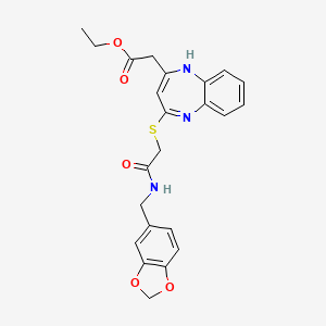 molecular formula C23H23N3O5S B2524000 ethyl 2-{4-[({[(2H-1,3-benzodioxol-5-yl)methyl]carbamoyl}methyl)sulfanyl]-1H-1,5-benzodiazepin-2-yl}acetate CAS No. 1251611-66-1