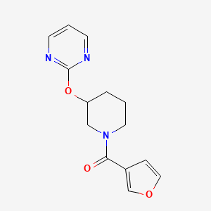 molecular formula C14H15N3O3 B2524033 Furan-3-yl(3-(pyrimidin-2-yloxy)piperidin-1-yl)methanone CAS No. 2034435-58-8
