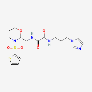 molecular formula C17H23N5O5S2 B2524142 N1-(3-(1H-imidazol-1-yl)propyl)-N2-((3-(thiophen-2-ylsulfonyl)-1,3-oxazinan-2-yl)methyl)oxalamide CAS No. 872986-85-1