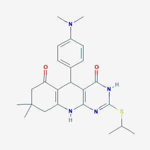 5-(4-(dimethylamino)phenyl)-2-(isopropylthio)-8,8-dimethyl-7,8,9,10-tetrahydropyrimido[4,5-b]quinoline-4,6(3H,5H)-dione