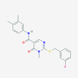 N-(3,4-dimethylphenyl)-2-[(3-fluorophenyl)methylsulfanyl]-1-methyl-6-oxopyrimidine-5-carboxamide