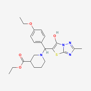 Ethyl 1-((4-ethoxyphenyl)(6-hydroxy-2-methylthiazolo[3,2-b][1,2,4]triazol-5-yl)methyl)piperidine-3-carboxylate