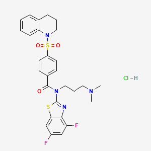 molecular formula C28H29ClF2N4O3S2 B2524384 N-(4,6-difluorobenzo[d]thiazol-2-yl)-4-((3,4-dihydroquinolin-1(2H)-yl)sulfonyl)-N-(3-(dimethylamino)propyl)benzamide hydrochloride CAS No. 1322233-02-2